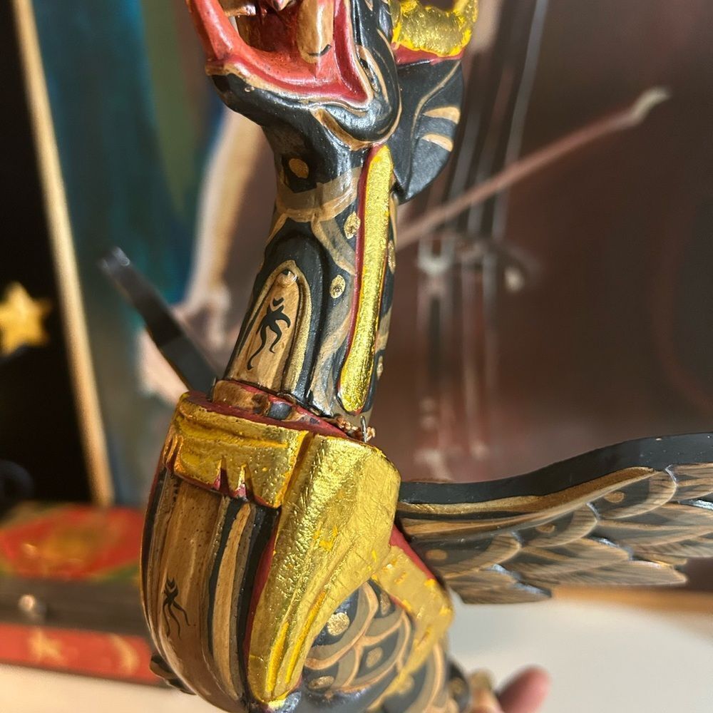 Vtg 90s 11.5" Dragon Naga Flying Hanging Green/Gold Handmade Wooden Bali Folkart - Picture 7 of 15